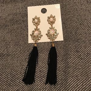 Black gem tassel earrings